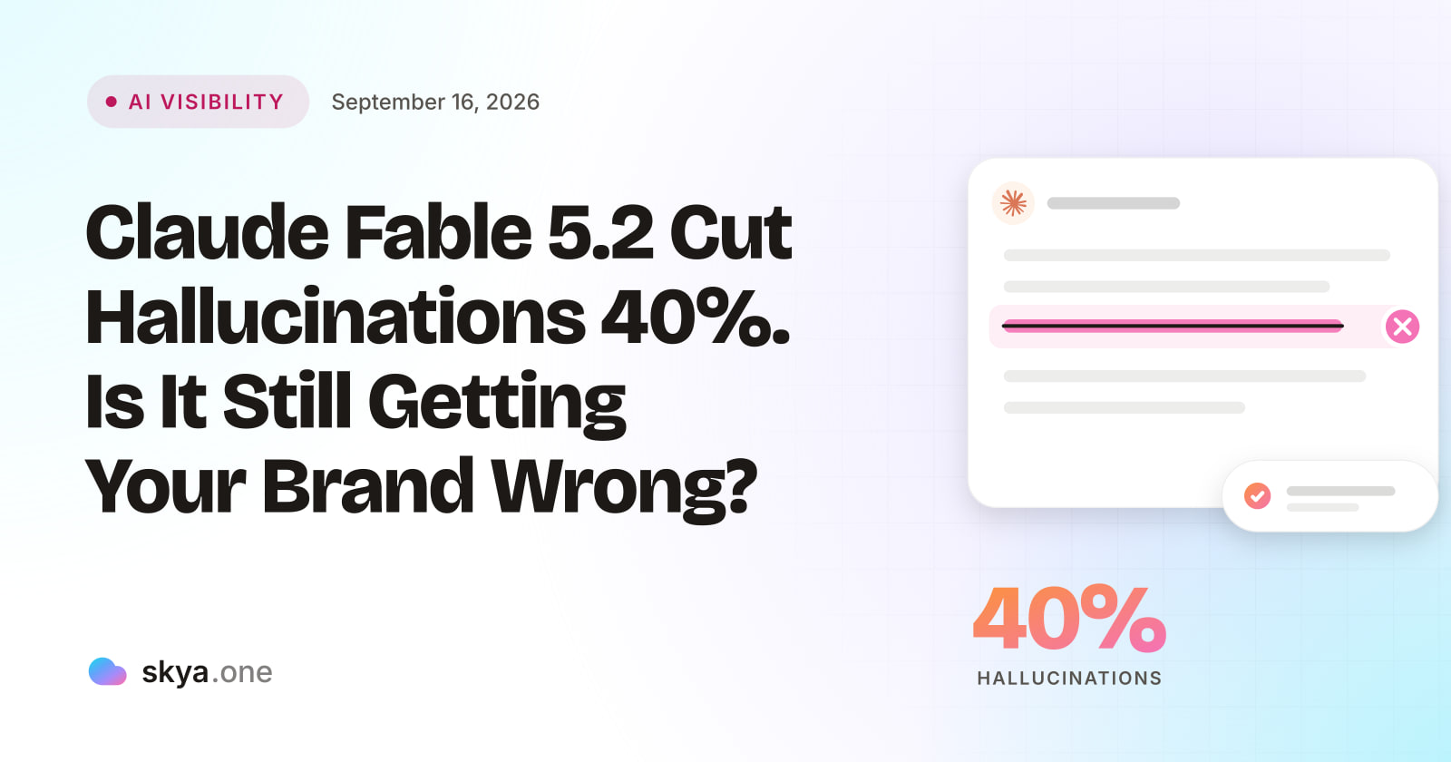 SKYA Journal AI Visibility cover: Claude Fable 5.2 Cut Hallucinations 40%. Is It Still Getting Your Brand Wrong?